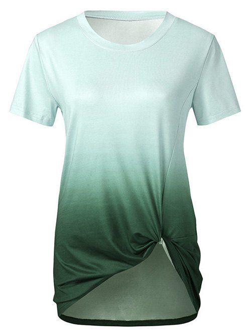 

Twisted Front Ombre Round Neck Tee, Medium forest green