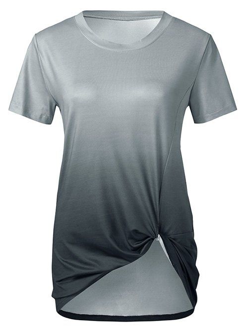 

Twisted Front Ombre Round Neck Tee, Gray cloud