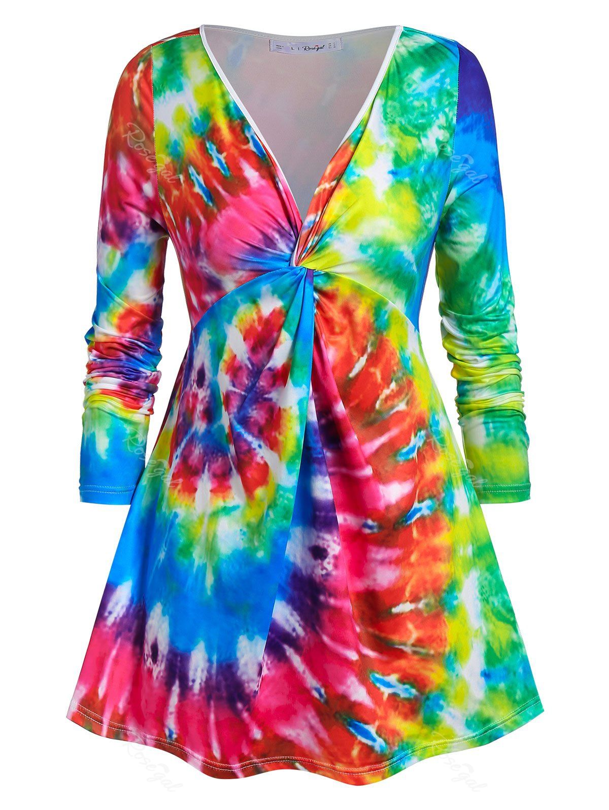 

Plus Size Low Cut Twist Tie Dye T Shirt, Multi