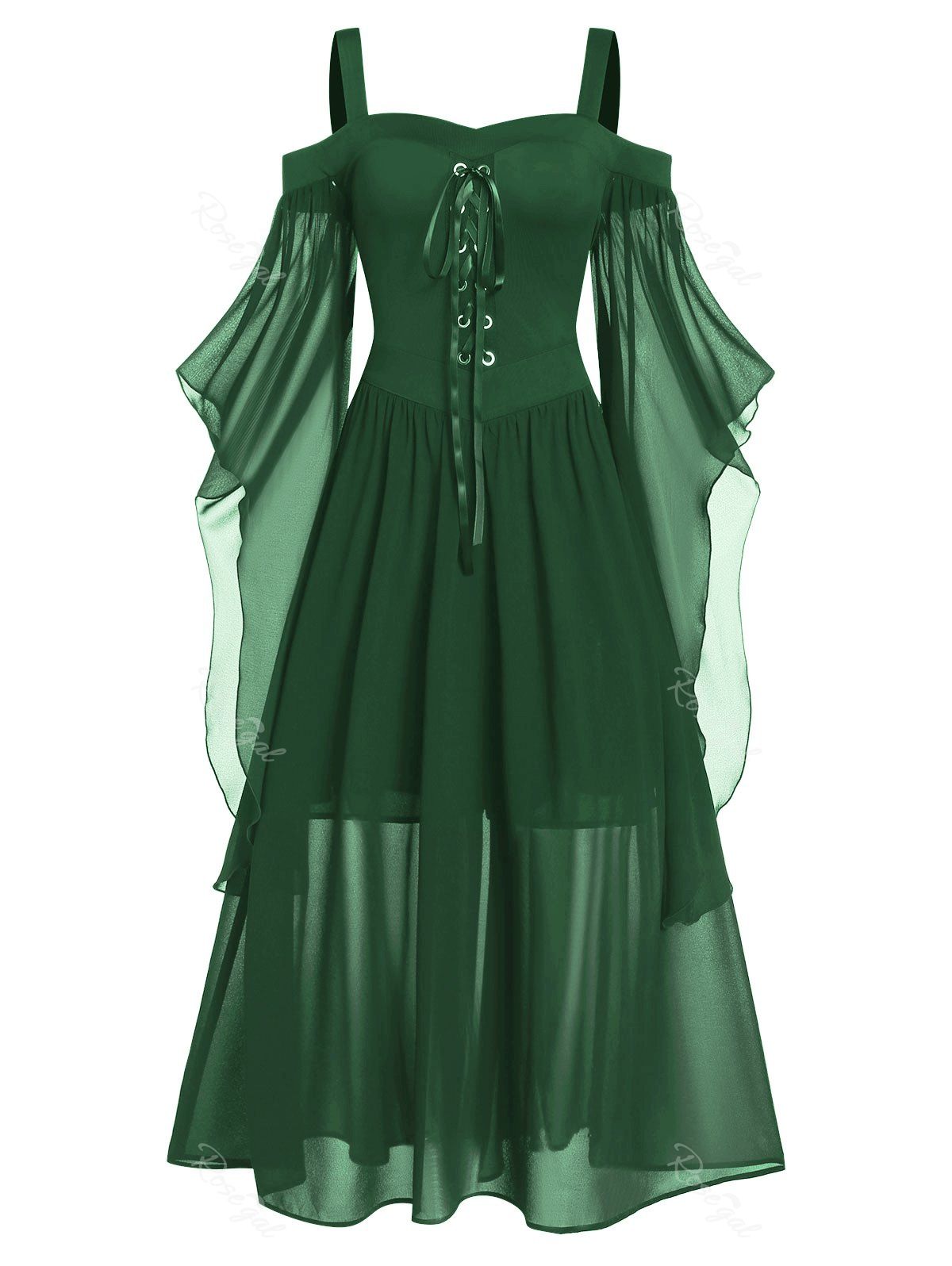 

Plus Size Butterfly Sleeve Lace Up Gothic Halloween Dress, Medium sea green