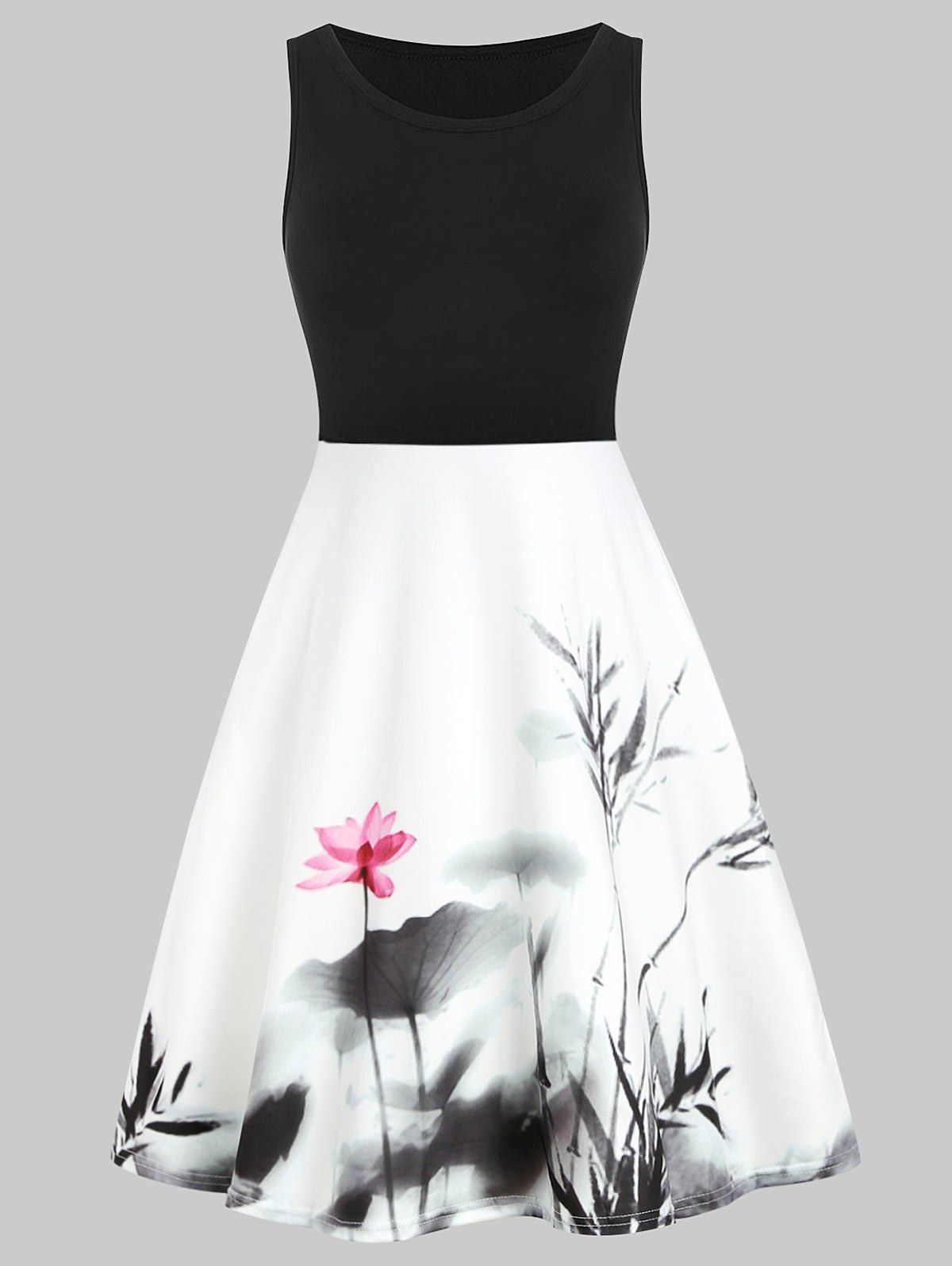 

Floral Print Sleeveless Scoop Neck Dress, Multi-a