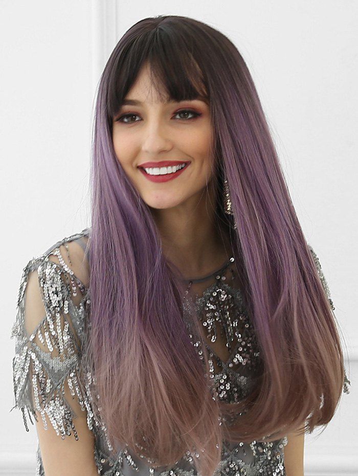 

Neat Bang Long Ombre Long Synthetic Wig, Multi