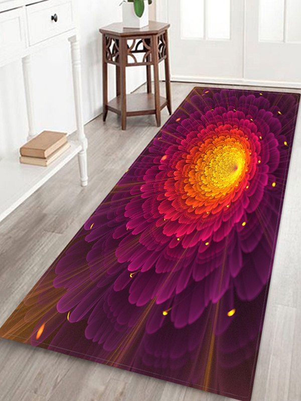 

3D Flowers Printed Floor Rug, Red wine