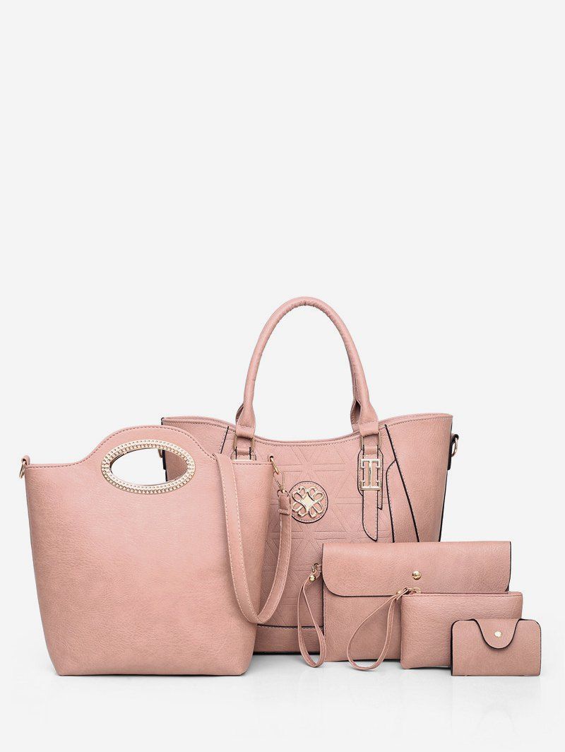 

5Pcs Casual Tote Bag Set, Light pink