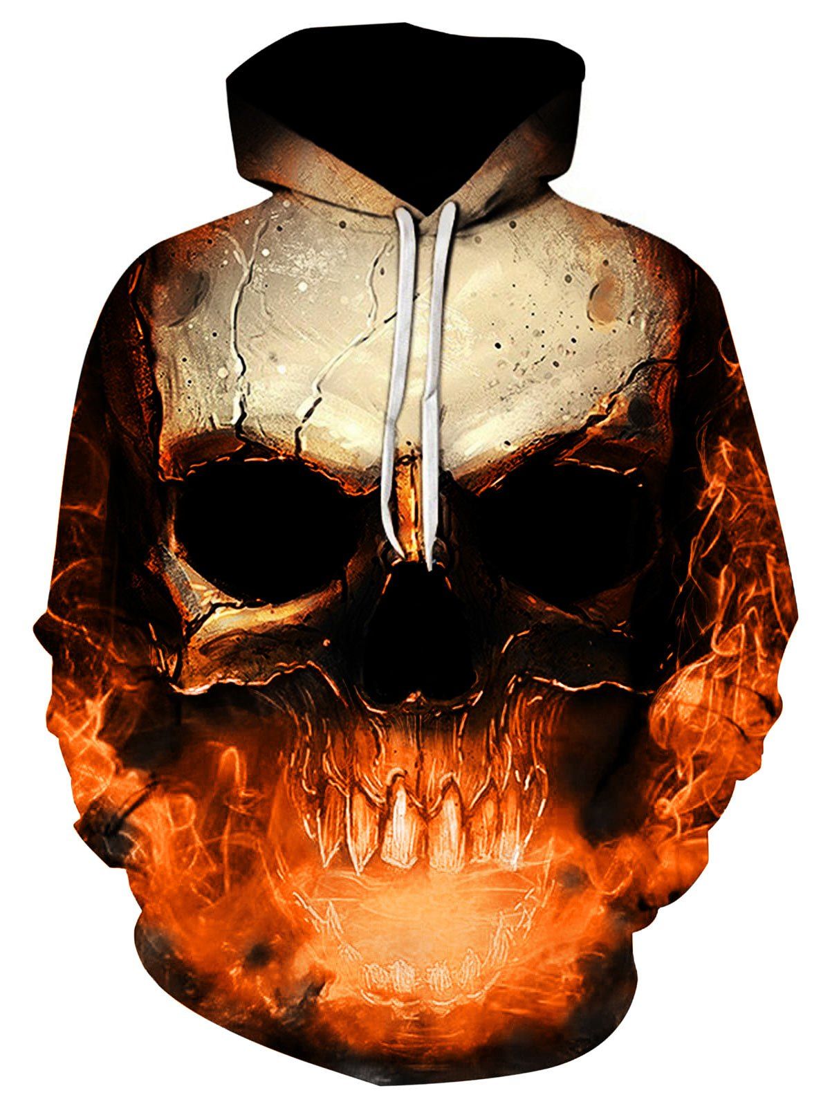 

3D Skull Print Pocket Hoodie, Orange