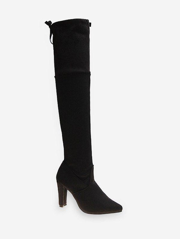 

Chunky Heel Thigh High Suede Boots, Black