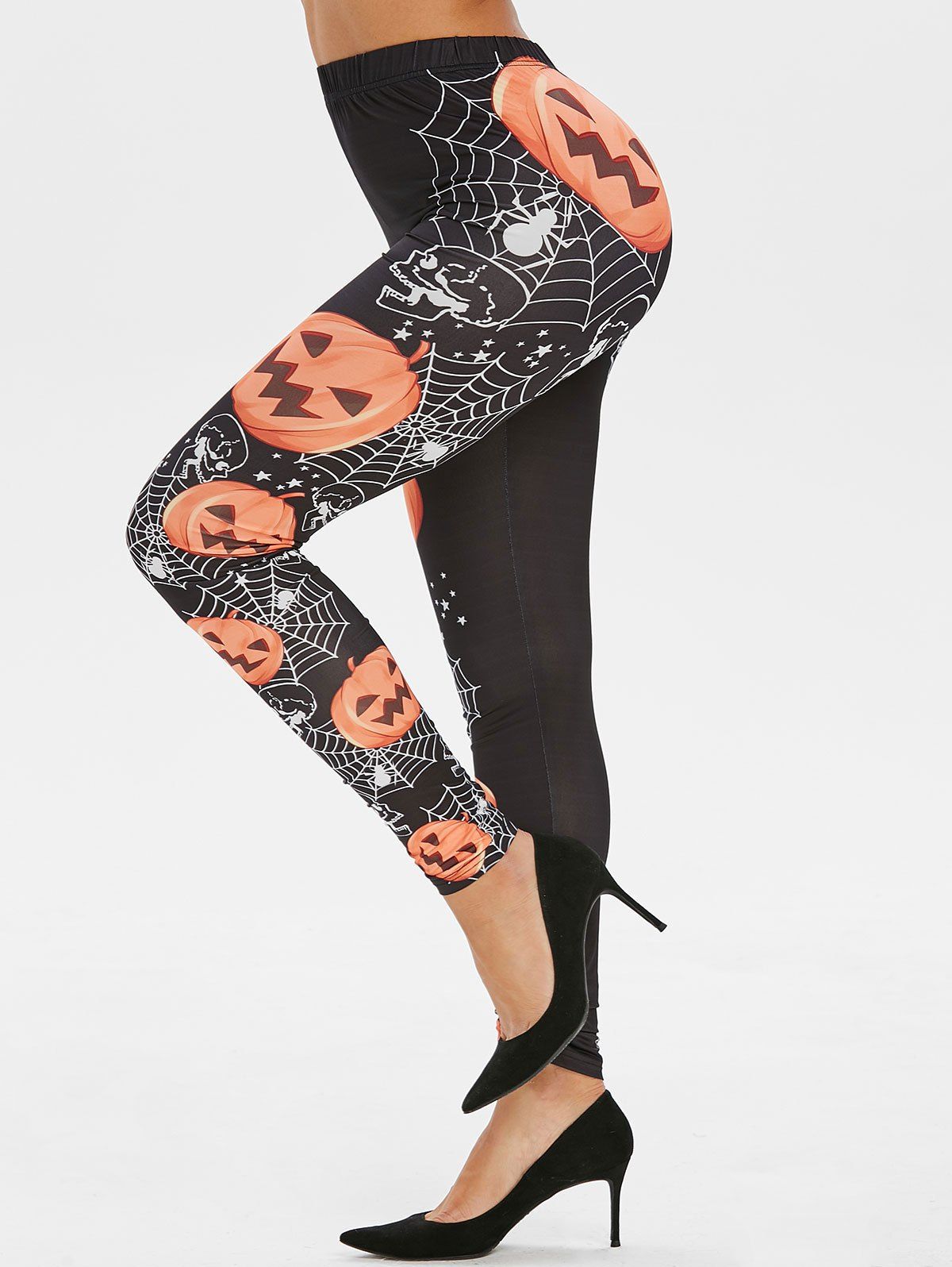 

Halloween Pumpkin Print Skinny High Waisted Pants, Black