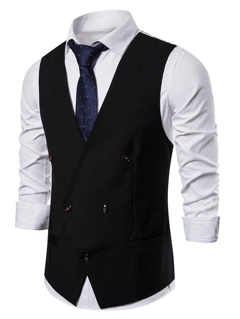 

Solid Color V-Neck Casual Waistcoat, Black