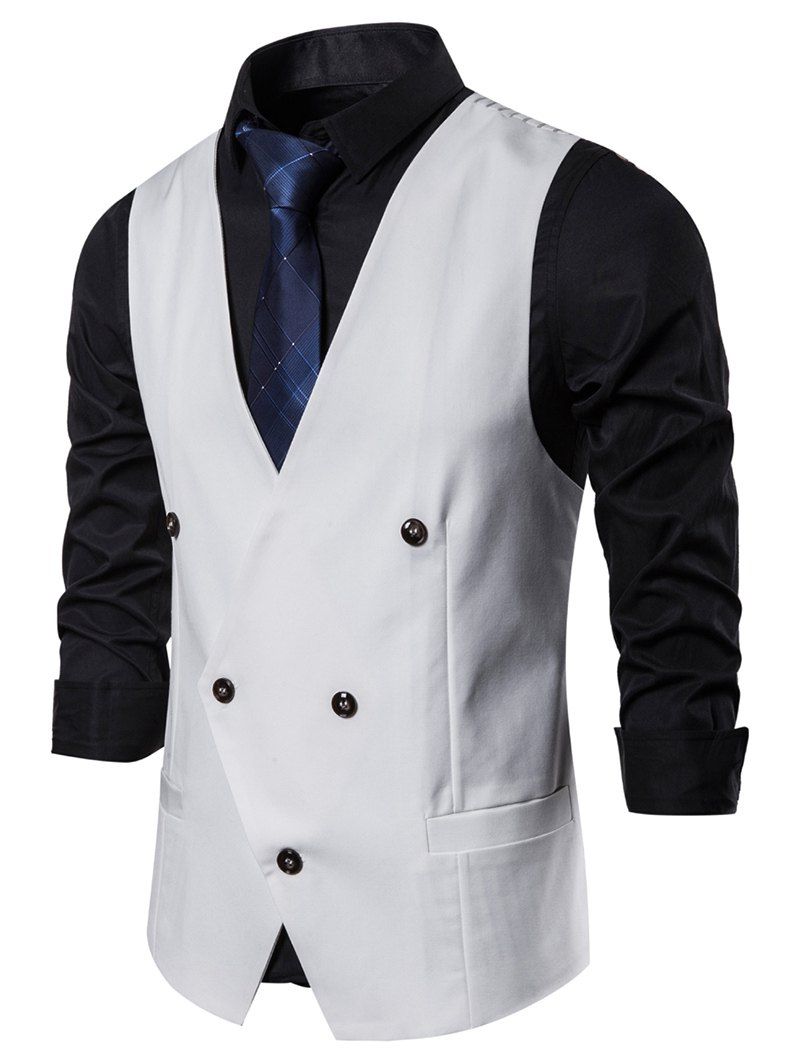 

Solid Color V-Neck Casual Waistcoat, White