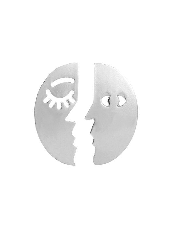 

Face Asymmetric Earrings, Silver