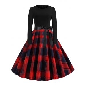 

Plaid Belted Vintage Flare Dress, Red