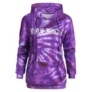 Plus Size Printed Long Sleeve Pocket Hoodie, Purple