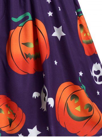 

Plus Size Pumpkin Print Halloween Pin Up Dress, Purple iris