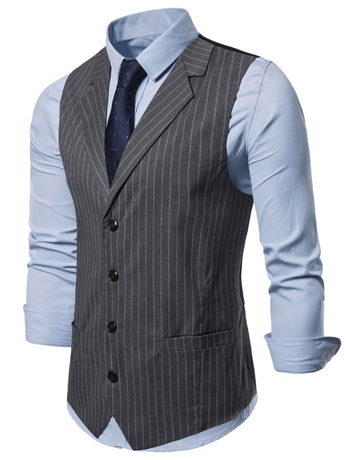 

Striped Printed Single-breasted Waistcoat, Gray