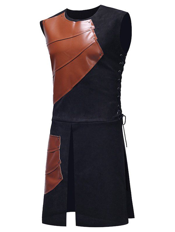 

Punk Patchworks Decoration Lace-up Waistcoat, Brown bear