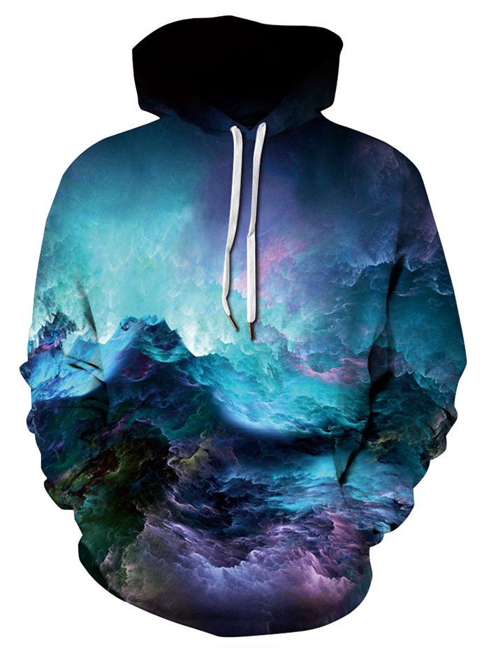 

3D Starry Sky Printed Hoodie, Mist blue