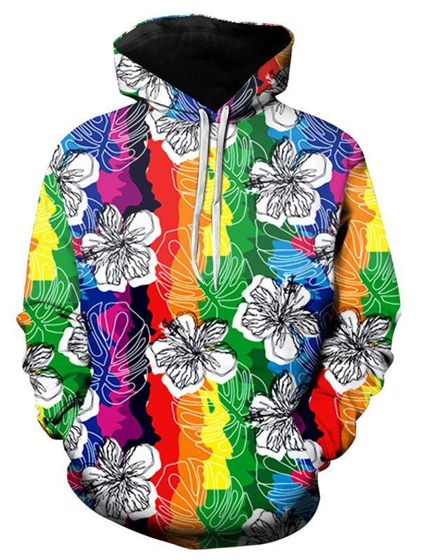 

Flower Leaf Print Casual Hoodie, Multi-a