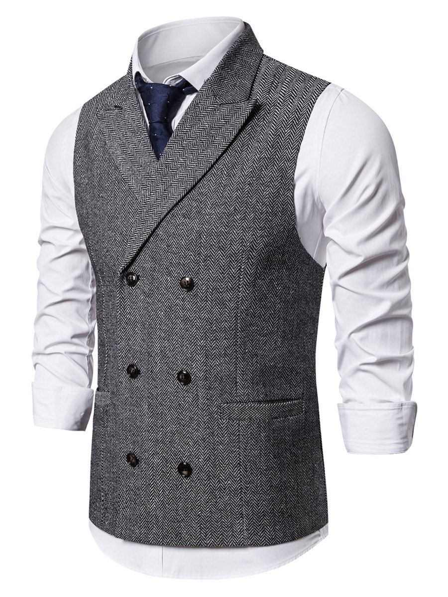 

Pocket Decoration Twill Button Waistcoat, Light gray