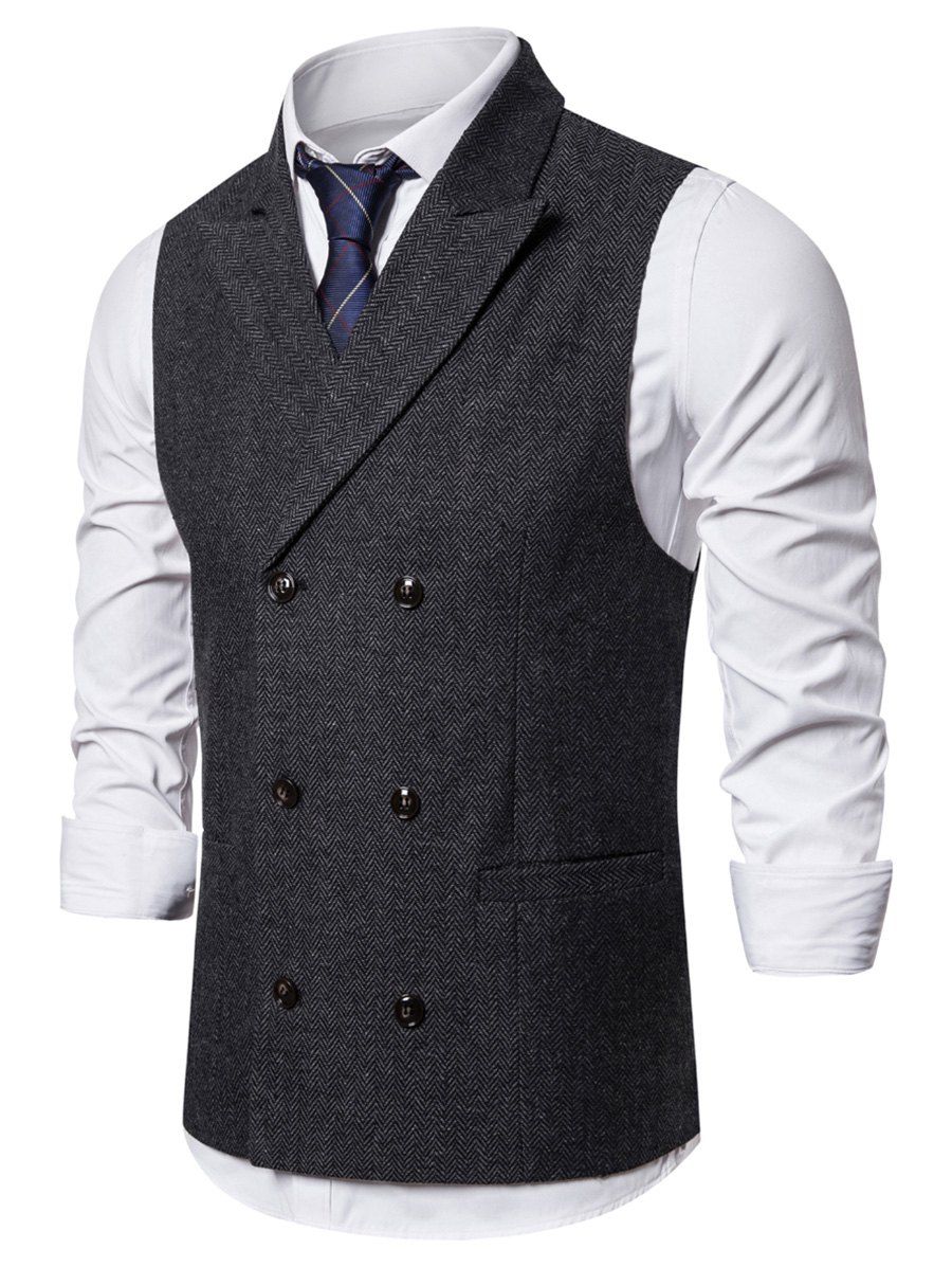 

Pocket Decoration Twill Button Waistcoat, Carbon gray