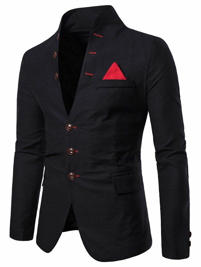 

Color Spliced Button Long Sleeves Blazer, Black