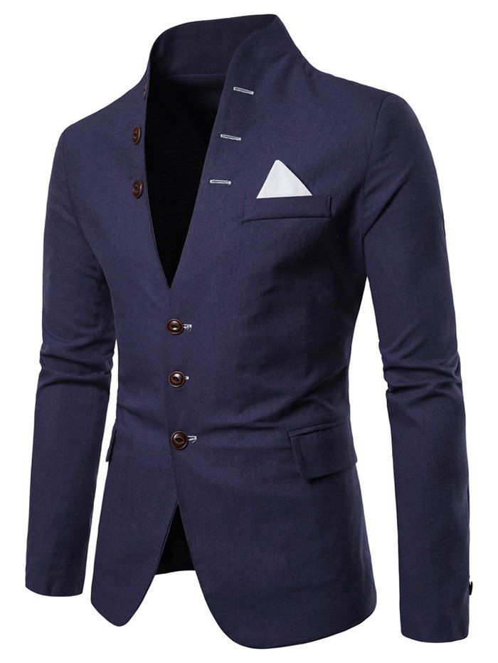 

Color Spliced Button Long Sleeves Blazer, Cadetblue