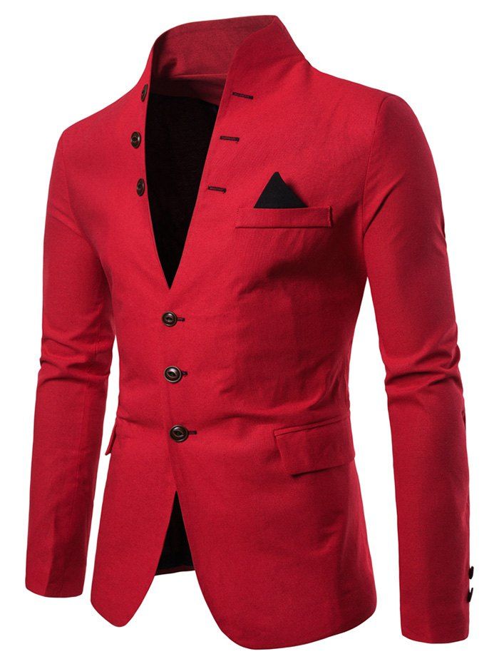 

Color Spliced Button Long Sleeves Blazer, Red