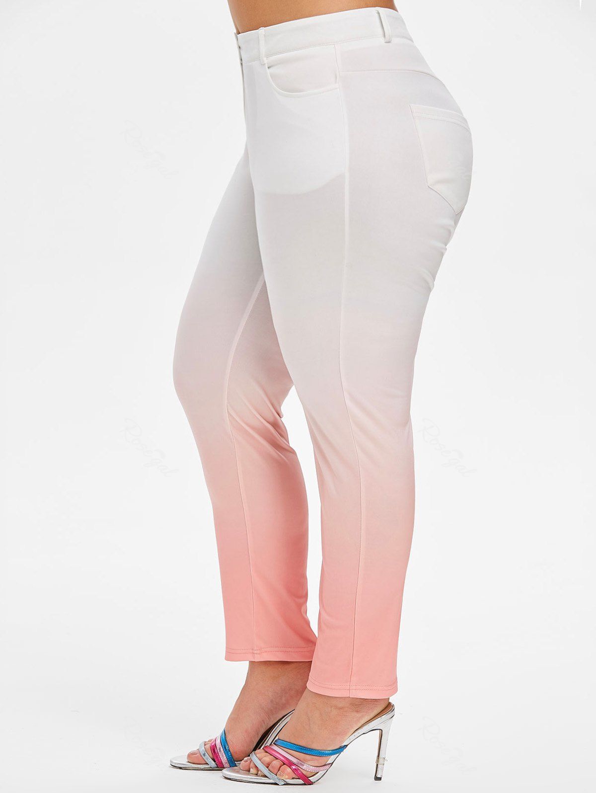 

Mid Rise Pockets Ombre Plus Size Skinny Pants, Pink