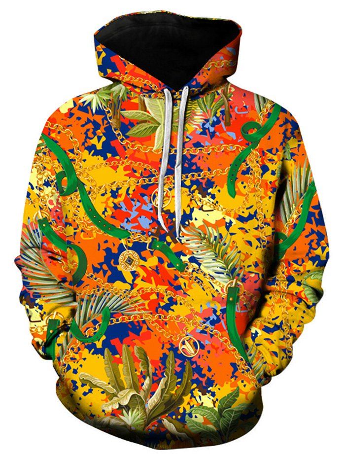 

Chain Plant Print Casual Hoodie, Multi-a