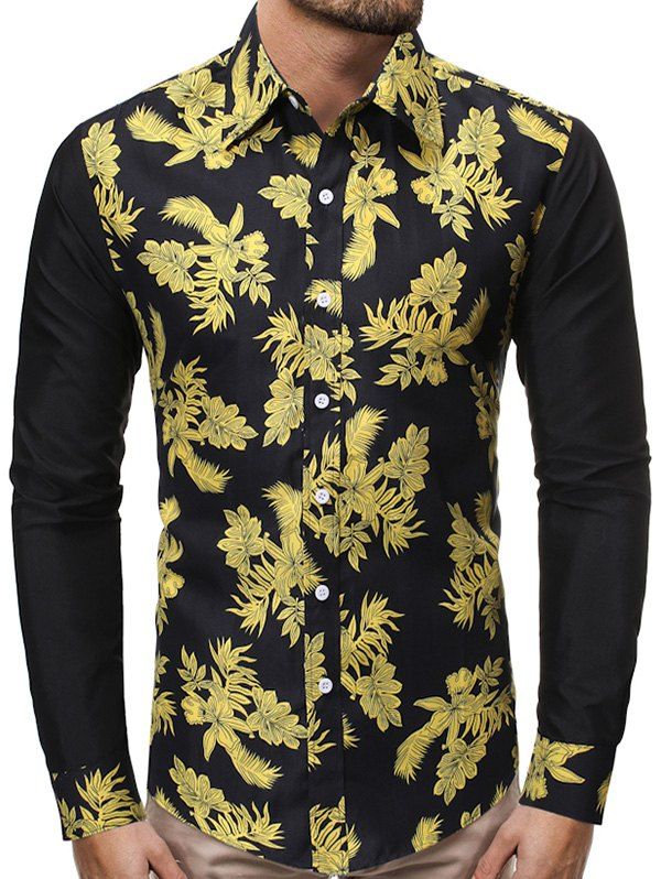

Flower Print Color Blocking Spliced Casual Shirt, Multi