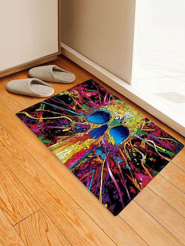 

Halloween Abstract Skull Printed Floor Rug, Rose red