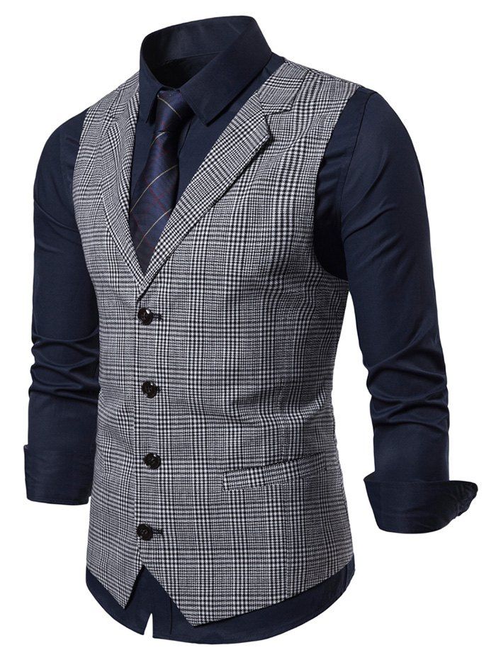 

Plaid Printed Single-breasted Waistcoat, Light gray