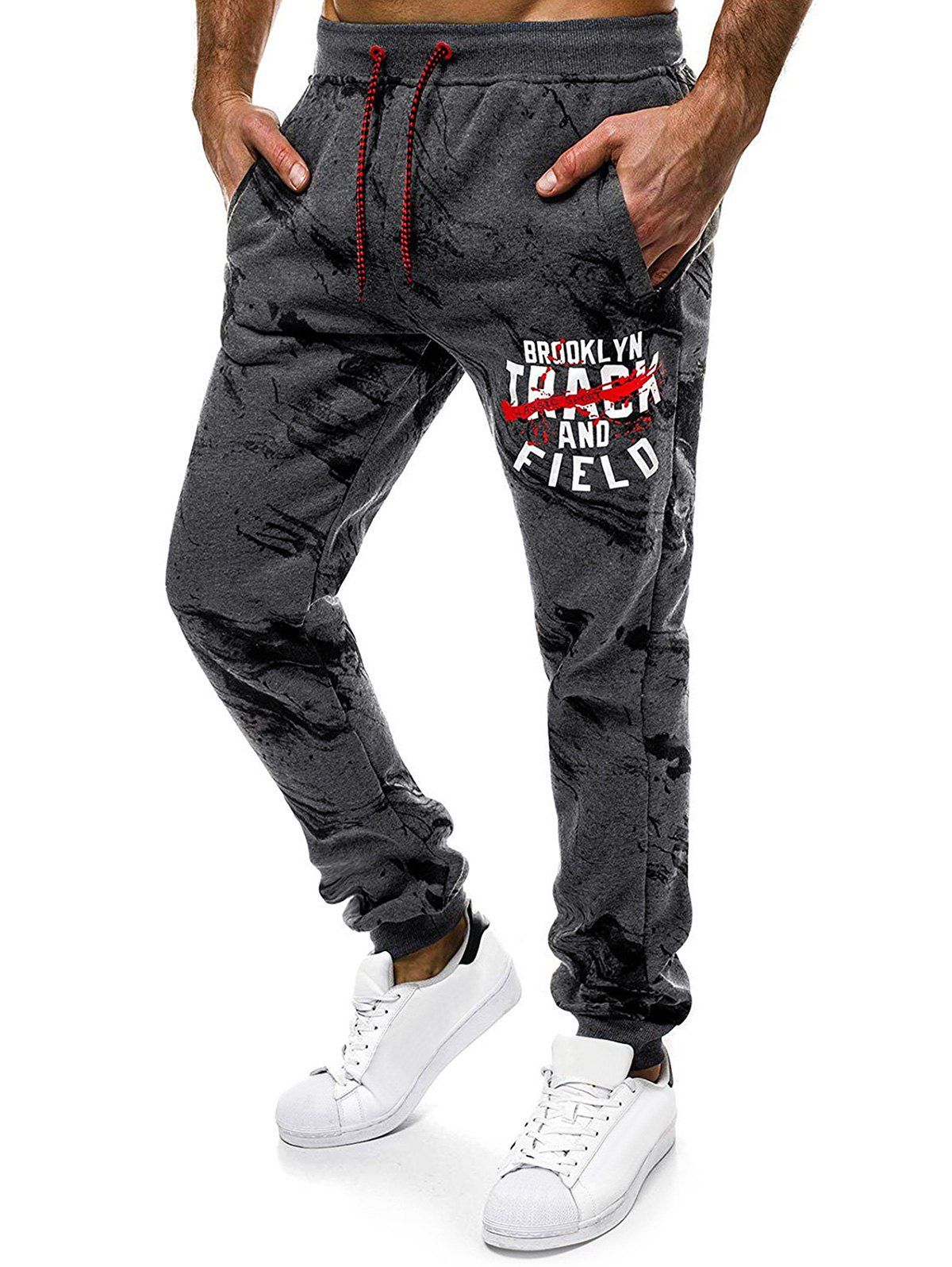 

Letter Graphic Painting Print Drawstring Casual Jogger Pants, Multi