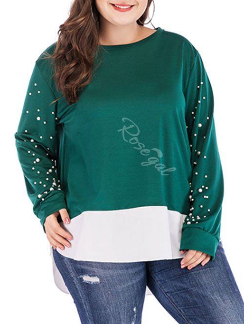 

Plus Size Beading Embellished High Low Sweatshirt, Sea green