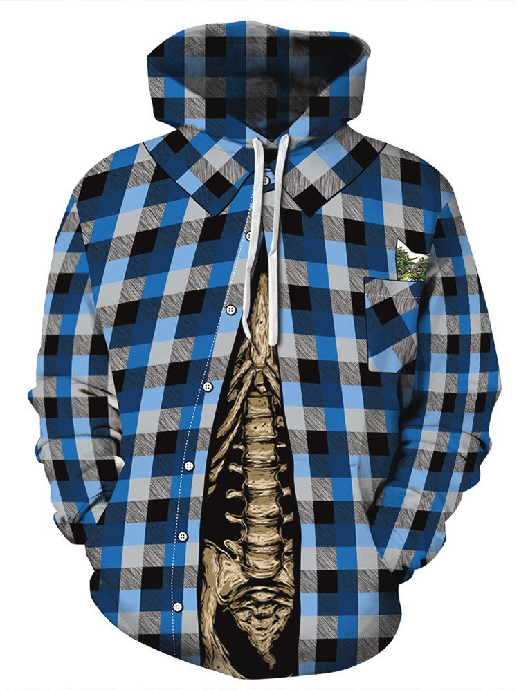 

Plaid Skeleton Print Long Sleeves Hoodie, Multi-a