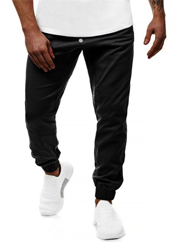 

Solid Color Elastic Drawstring Jogger Pants, Black