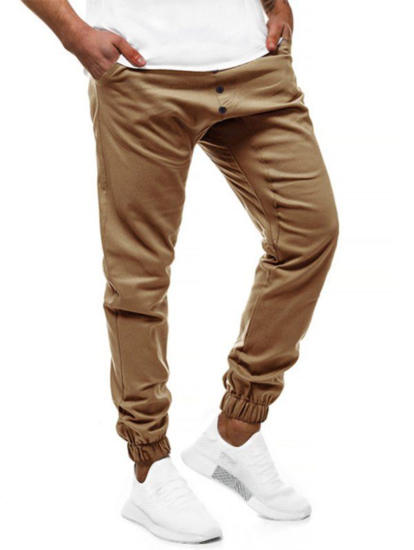 

Solid Color Elastic Drawstring Jogger Pants, Khaki