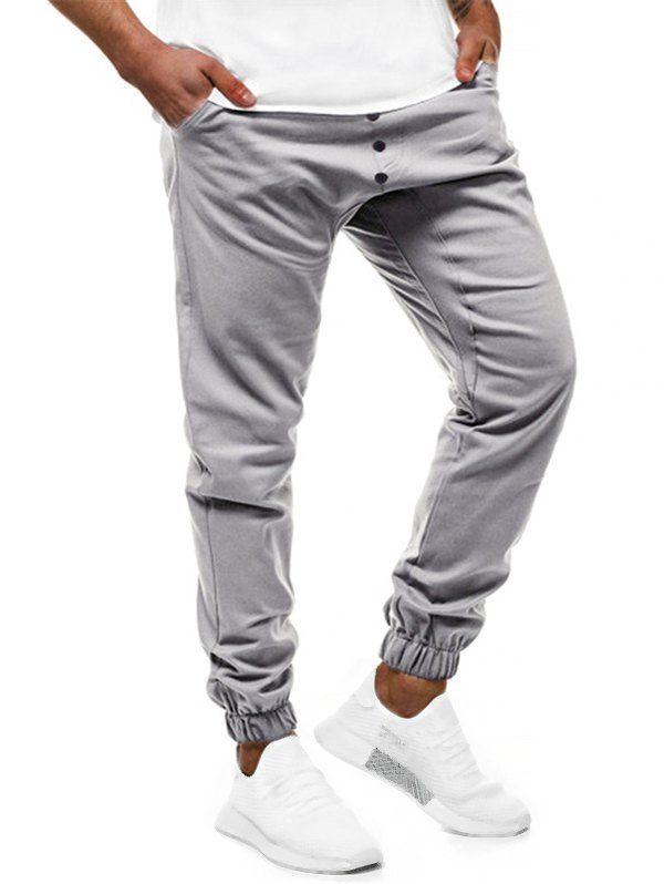 

Solid Color Elastic Drawstring Jogger Pants, Light gray