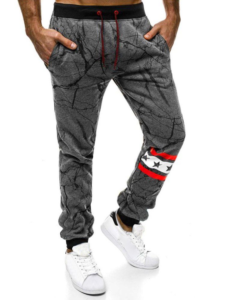 

Striped Accent Cracked Print Jogger Pants, Dark gray