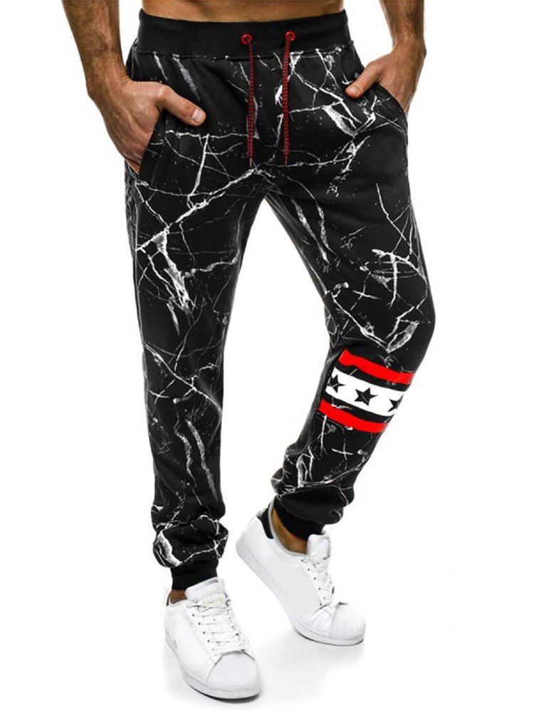 

Striped Accent Cracked Print Jogger Pants, Black