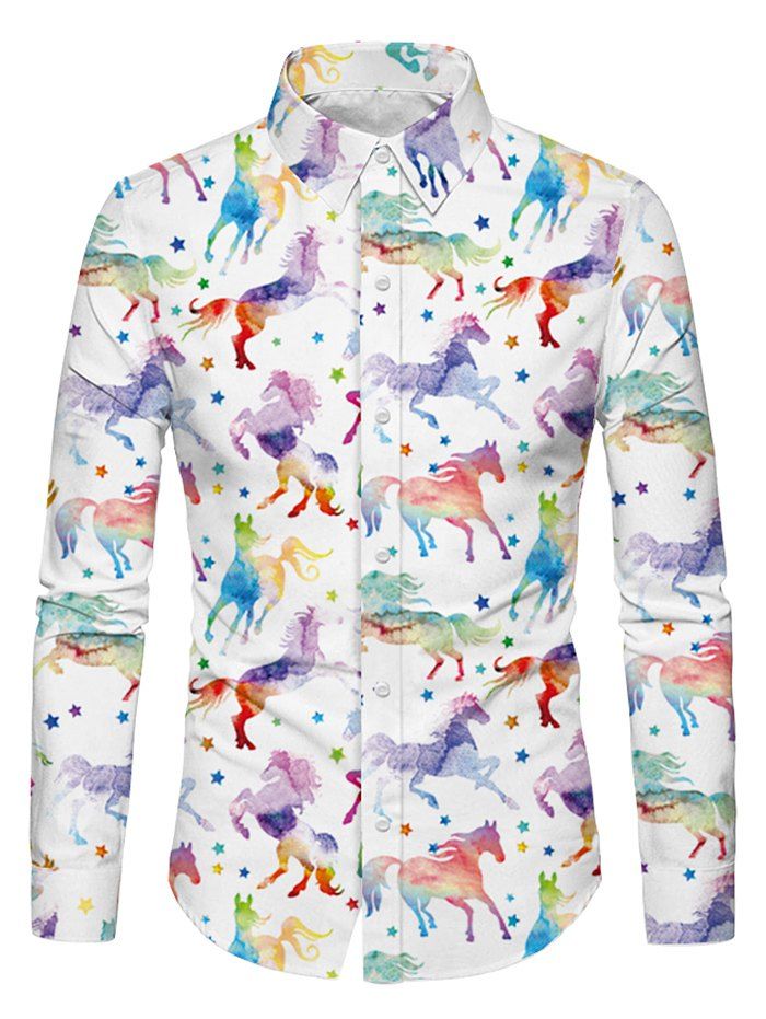 [54% OFF] Horse Print Long Sleeves Shirt | Rosegal