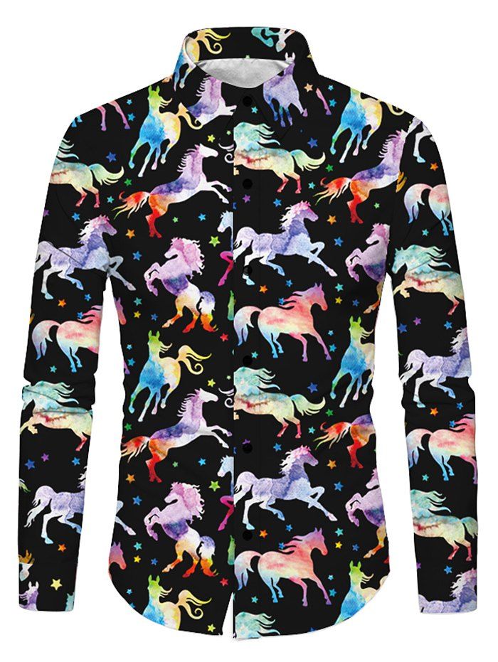

Horse Print Long Sleeves Shirt, Black