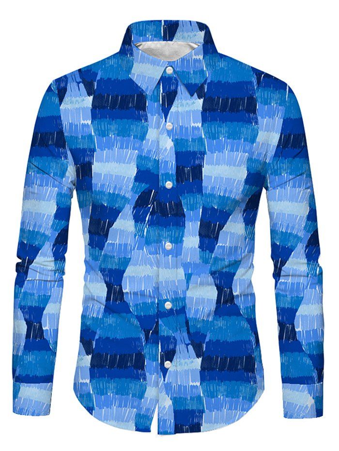 

Casual Printed Long-sleeved Button Up Shirt, Sky blue