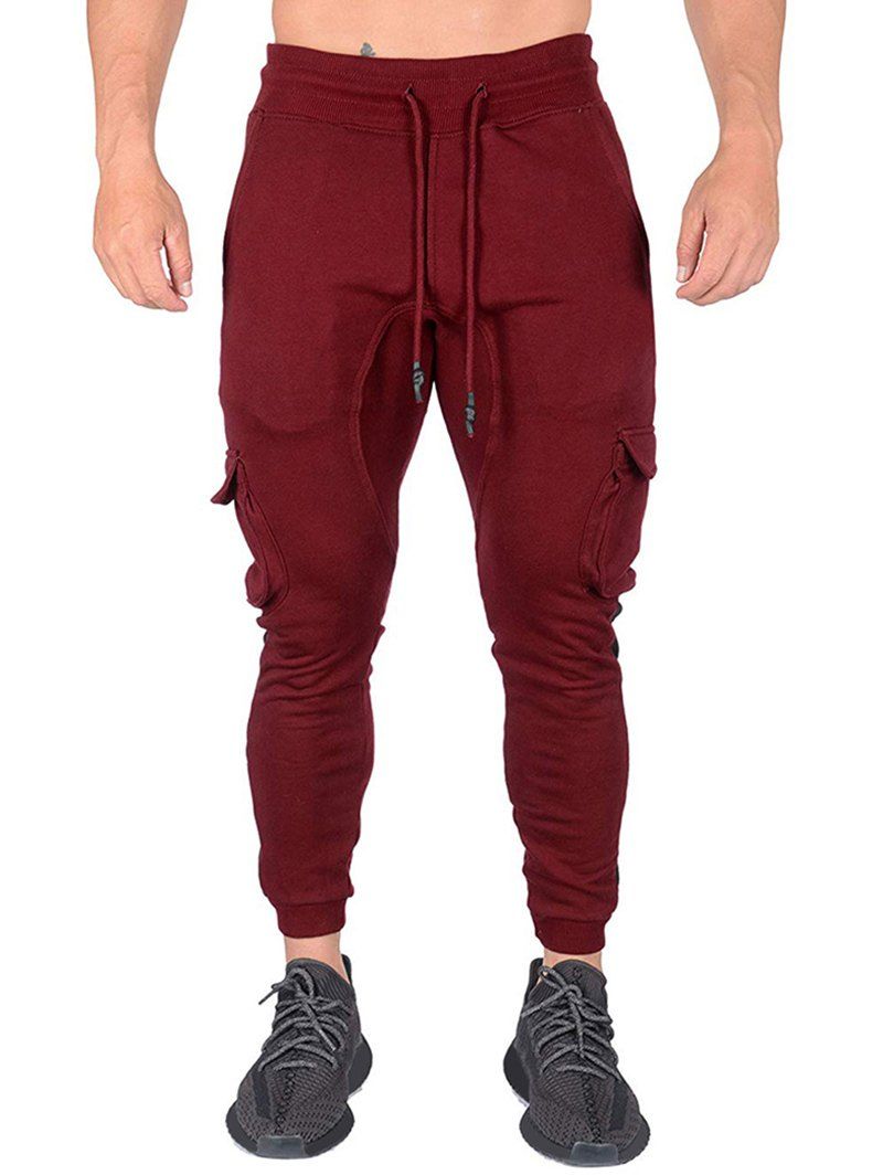 

Contrast Trim Splicing Flap Pocket Sport Jogger Pants, Red