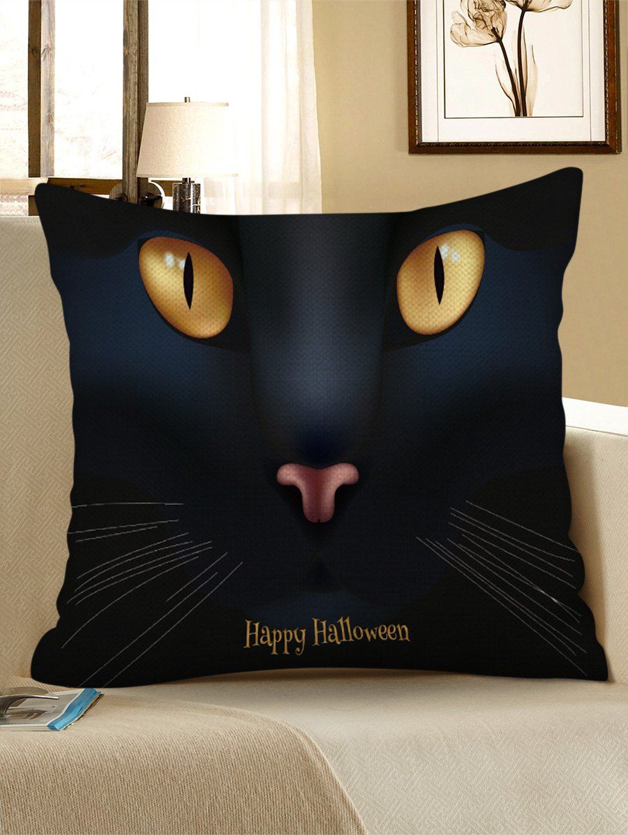 

Halloween Cat Print Decorative Pillowcase, Black