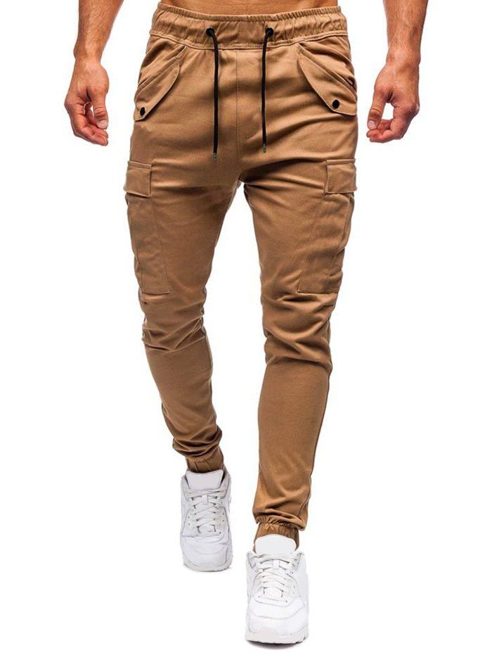 

Snap Button Accent Casual Jogger Pants, Khaki