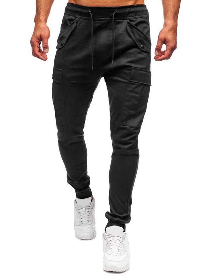 

Snap Button Accent Casual Jogger Pants, Black
