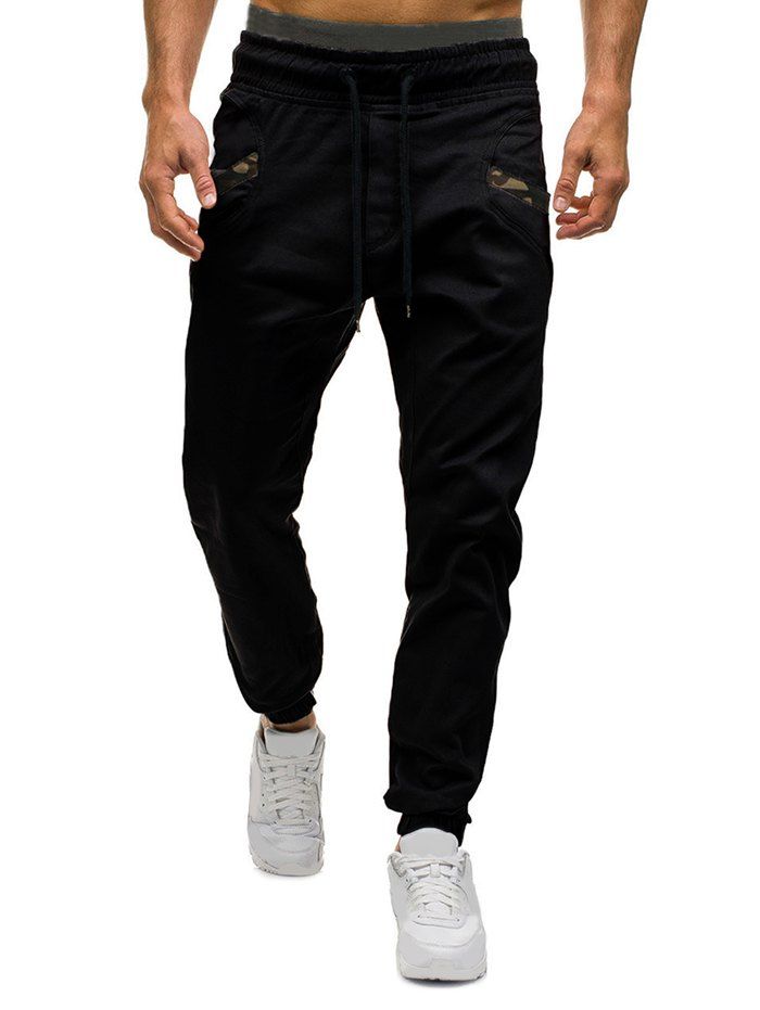 

Camouflage Trim Drawstring Jogger Pants, Black