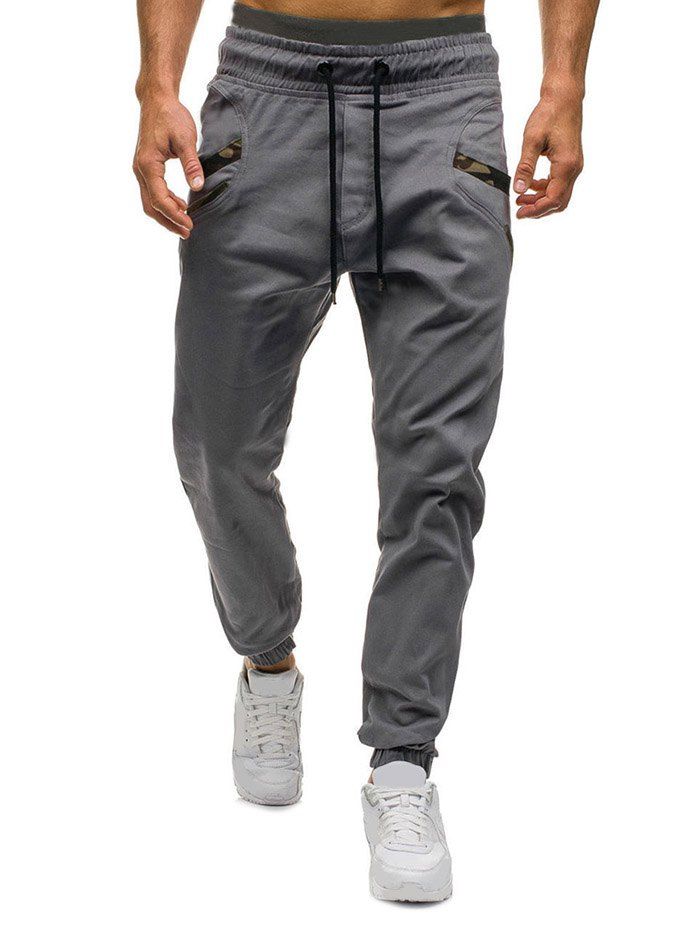 

Camouflage Trim Drawstring Jogger Pants, Gray