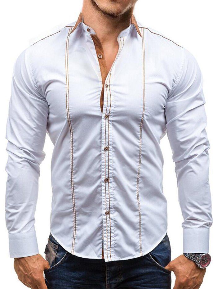 

Faux Suede Contrast Collar Button Up Shirt, White