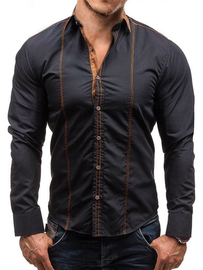 

Faux Suede Contrast Collar Button Up Shirt, Black